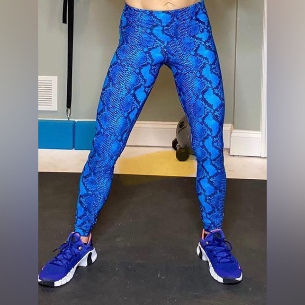 Elisabetta Rogiani Couture Fitness Blue Snakeskin Leggings – Size S high waisted